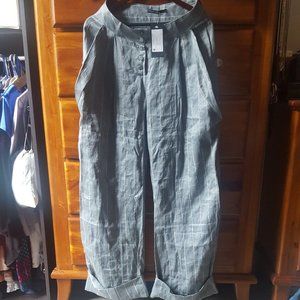 NWT Linen extra wide leg pants with oversized side pockets, grey, Medium Tall